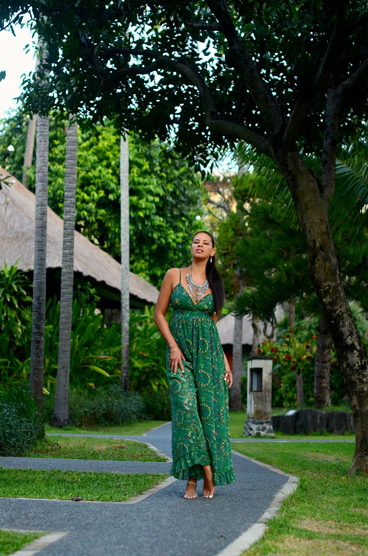 Bali, Indonesia, LookBook Store Green printed maxi dress, Coin necklace, Myca Couture, Legian Beach hotel, Flash tattoo,Tamara Chloé, TC Style Clues