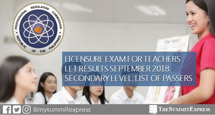 September 2018 LET Result Secondary level list of passers