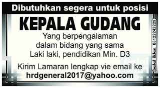 Lowongan Kerja Kepala Gudang