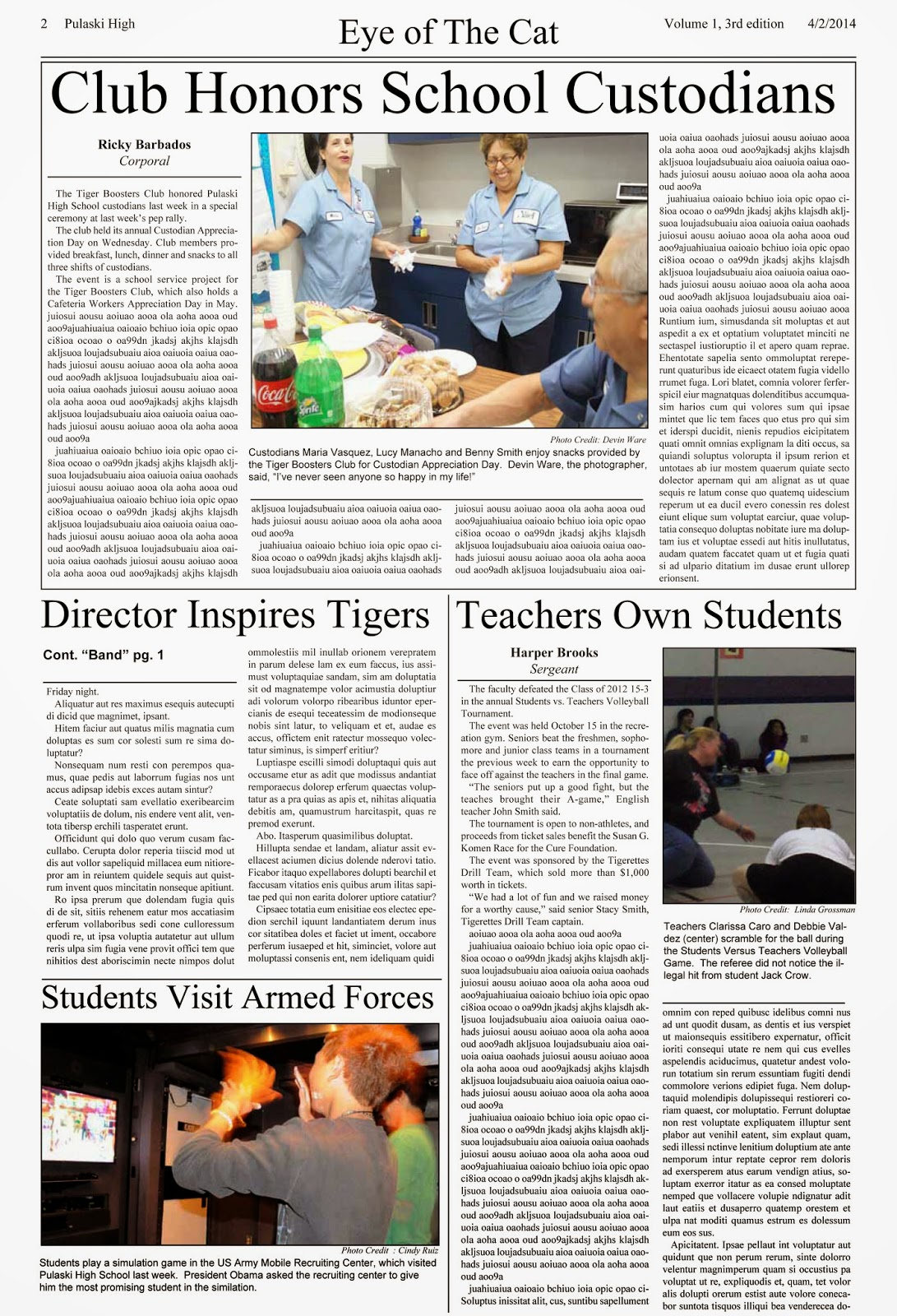 Greg's Photojournalism Blog Newspaper Front Page Layout