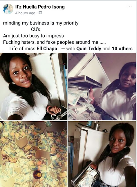  Photos: "I m too busy to impress haters and fake peoples"- says female UNICAL student as she shows off her money