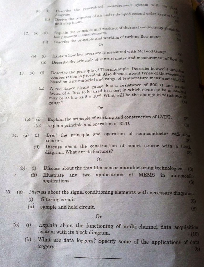 MT6501 Sensors and Signal Processing Nov Dec 2015 Question Paper