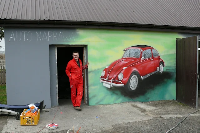 Malowanie VW Garbusa na ścianie, Bydgoszcz, malarstwo ścienne