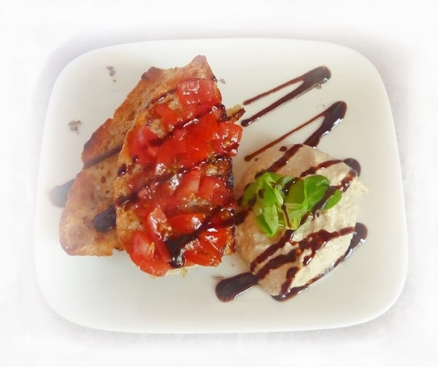 hummus, tomatoes, balsamic glaze on Greek grilled bread