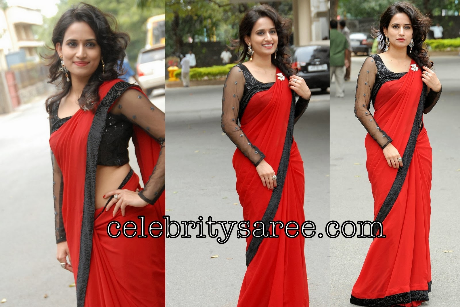 black border red saree