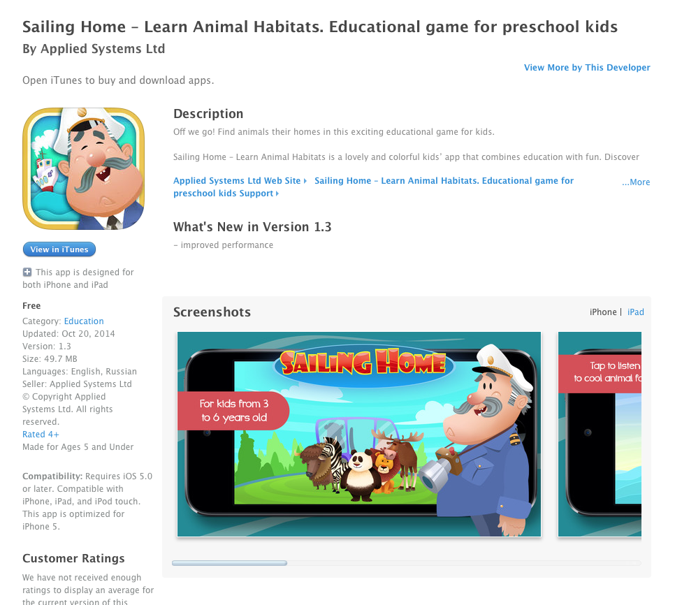 Free iOS App Today: Sailing Home – Learn Animal Habitats. Educational game  for preschool kids - UCET