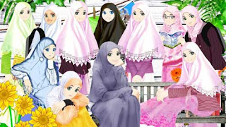 Kartun muslimah cantik dengan berjilbab