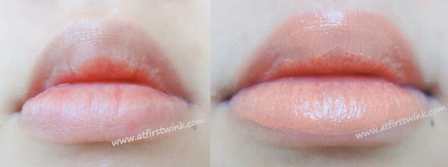 Holika Holika Heart Ful Moisture Lipstick CR301 on lips