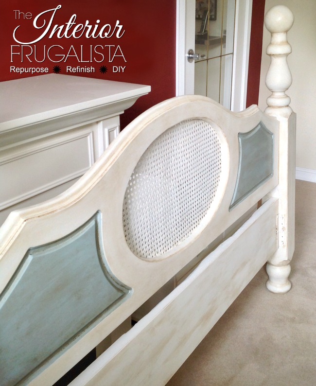 a vintage newel post headboard makeover with chalk-style paint.