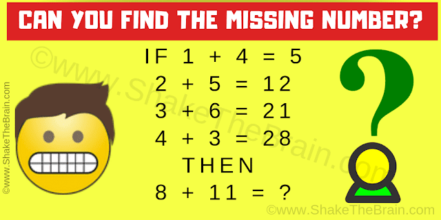 If 1 + 4 = 5, 2 + 5 = 12, 3 + 6 = 21, 4 + 3 = 28 Then 8 + 11 = ? Can you solve this Challenging Maths Logic Puzzle?