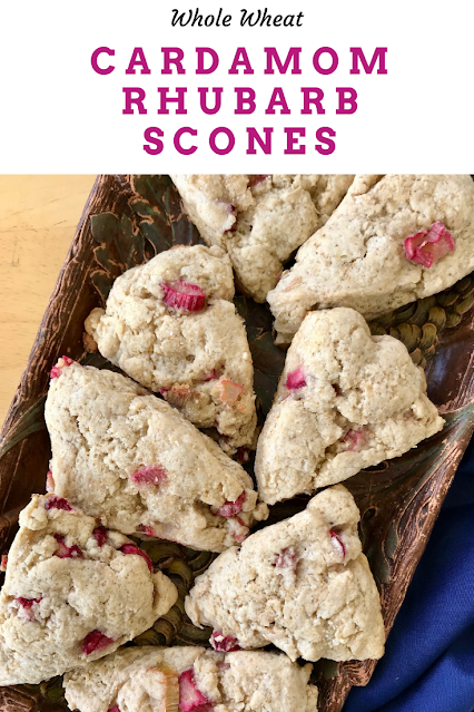 Top view of whole wheat cardamom rhubarb scones.