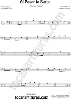 Violonchelo y Fagot Partitura de Al Pasar la Barca Canción infantil Sheet Music for Cello and Bassoon Music Scores