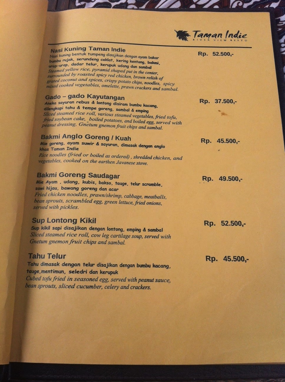 grantnsaipan: Daftar Menu Taman Indie Resto Malang