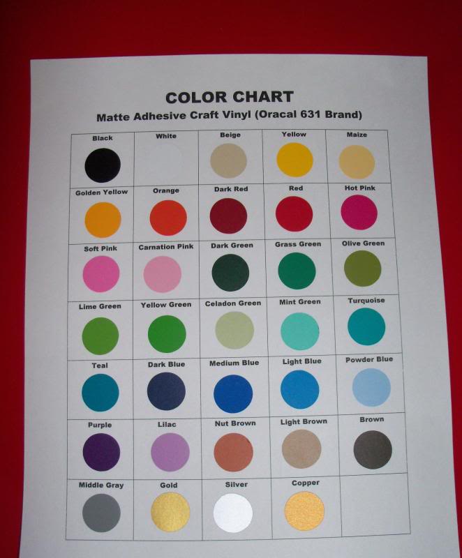 Cori's Signs and Such Vinyl Color Chart