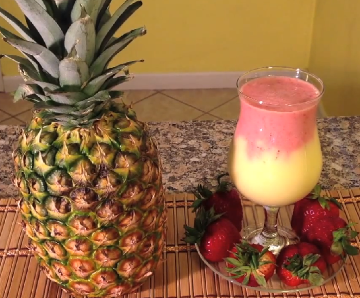 Creamy pineapple and strawberry breakfast smoothies