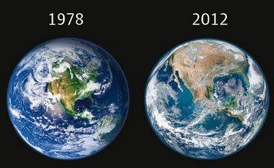 "De bosques a desertos em apenas 34 anos." A nasa divulgou no dia 25 de Janeiro/2012 a foto mais re