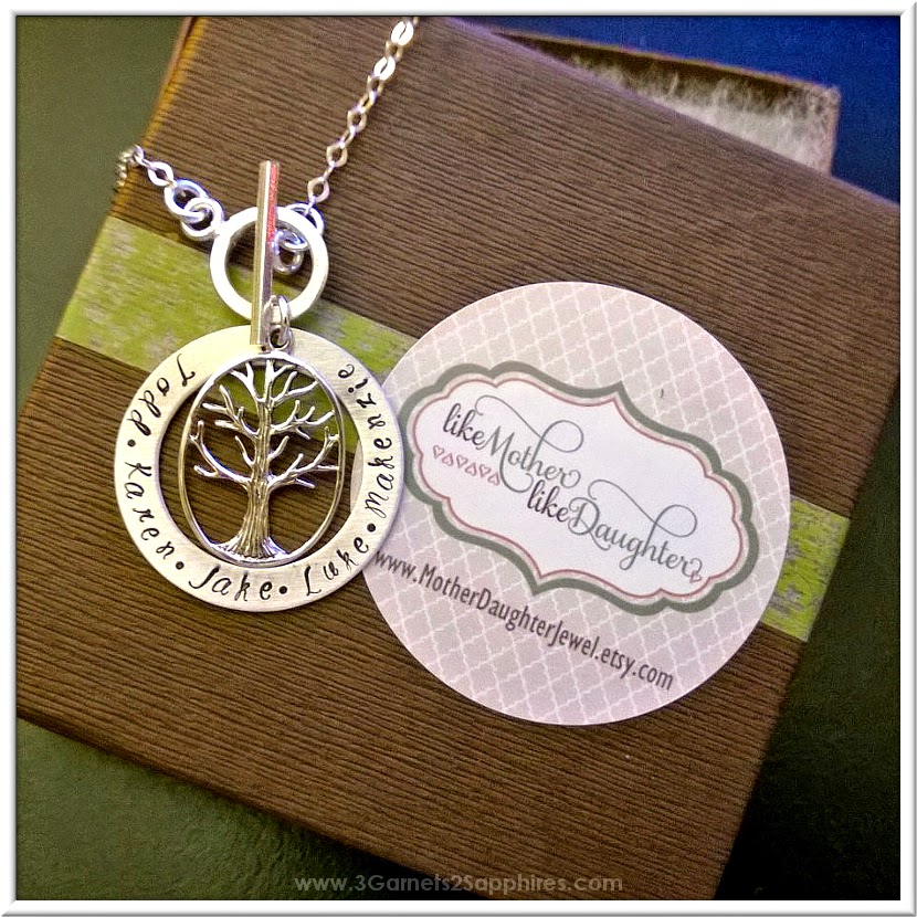 Custom hand stamped sterling silver toggle necklace from Like Mother Like Daughter  |  www.3Garnets2Sapphires.com