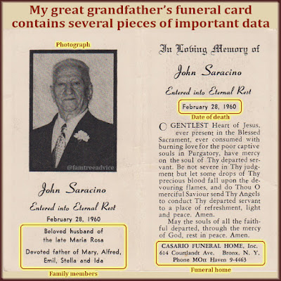 This unusual funeral card format includes a photo, family names, and a prayer, plus 2 religious images on the other side.