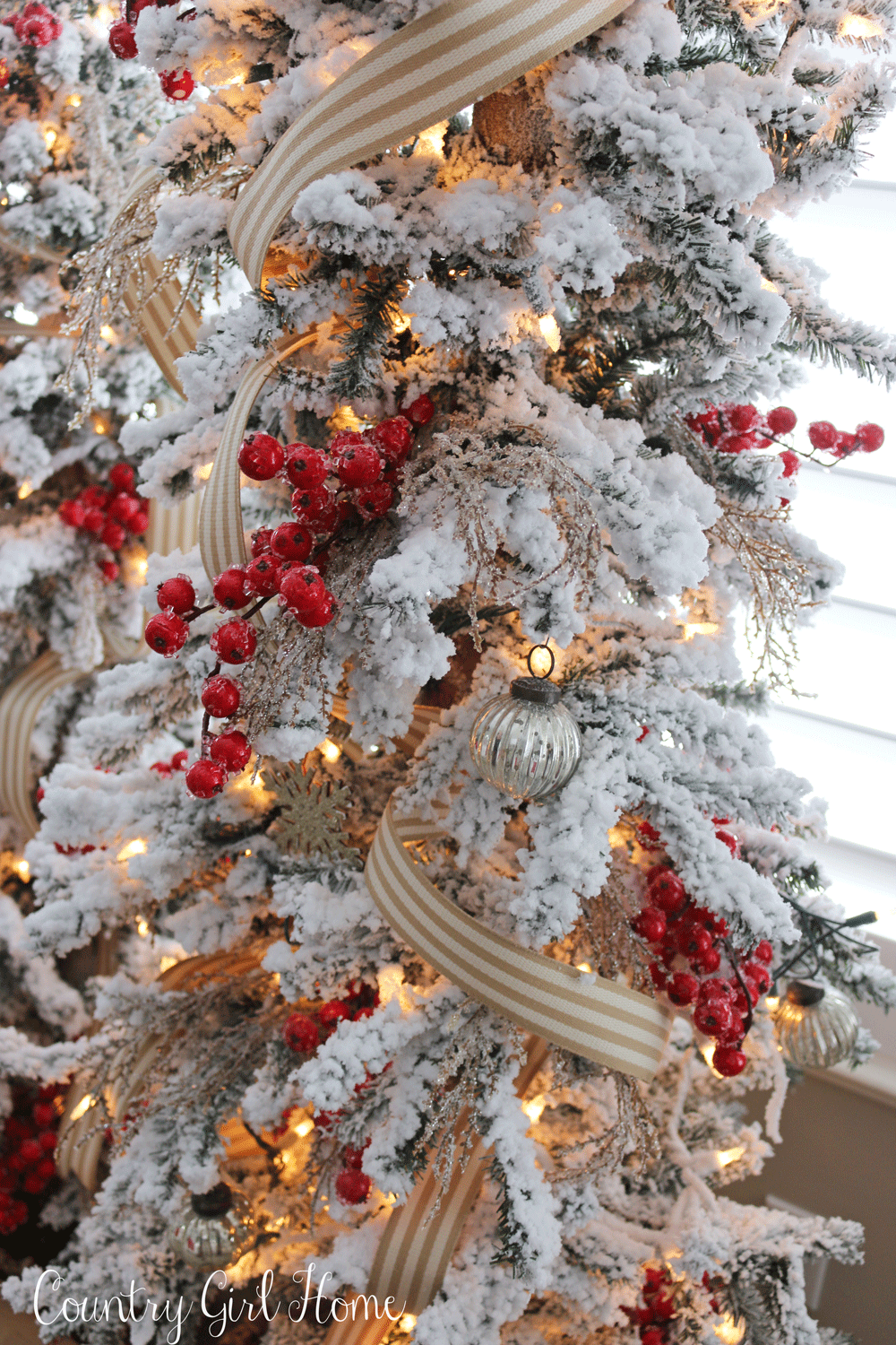 COUNTRY GIRL HOME Flocked Trees DIY {decorated}