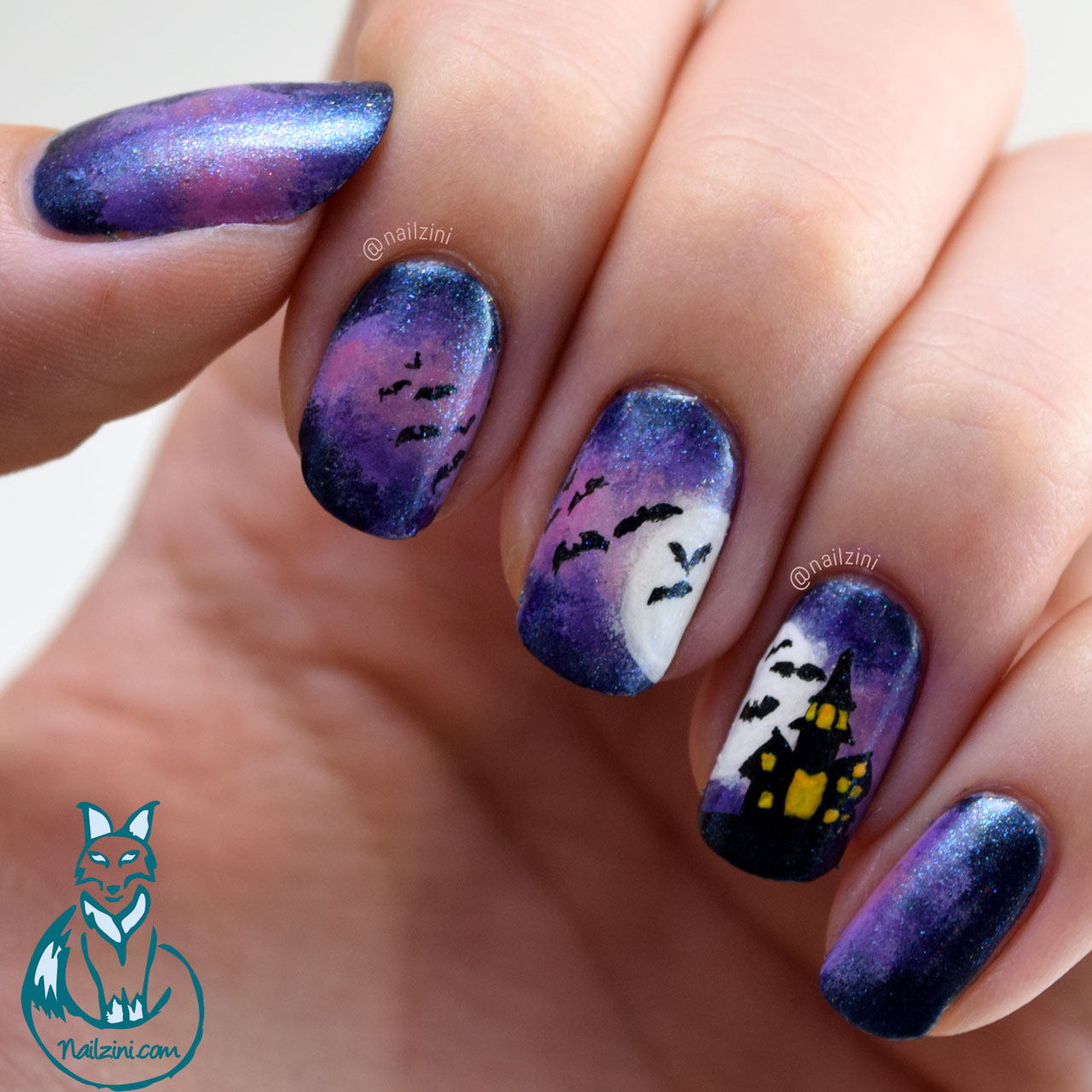 Haunted House With Bats Nail Art Nailzini A Nail Art Blog