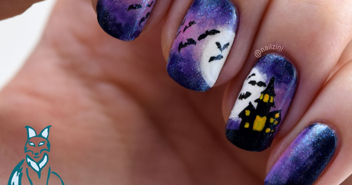Haunted House with Bats Nail Art Nailzini A Nail Art Blog