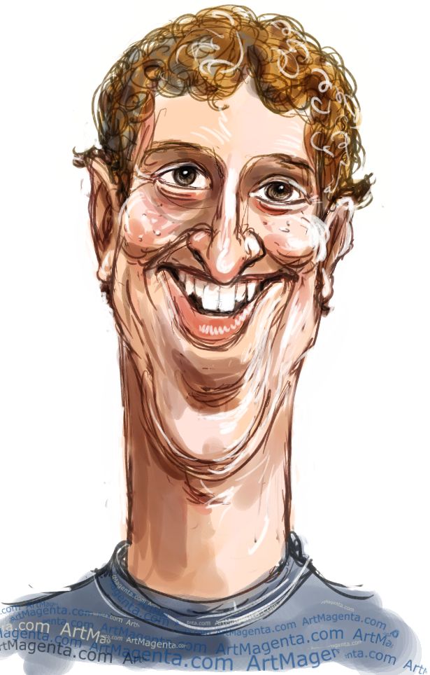 Mark Zuckerberg caricature cartoon. Portrait drawing by caricaturist Artmagenta