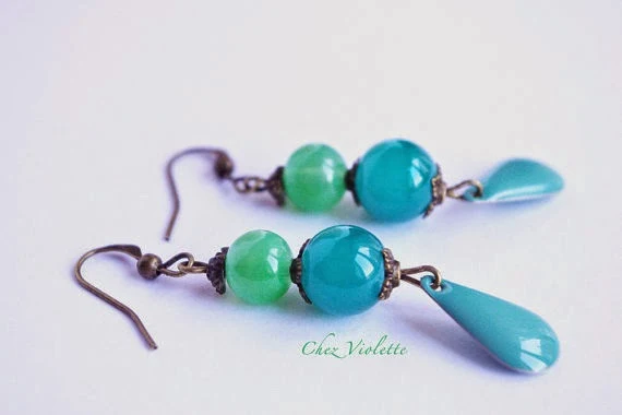 Frozen green and blue mint earrings - chezviolette.etsy.com