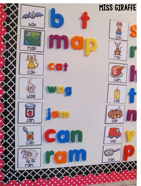 Building words with magnet letters on the whiteboard - so many fun word work ideas on this post!