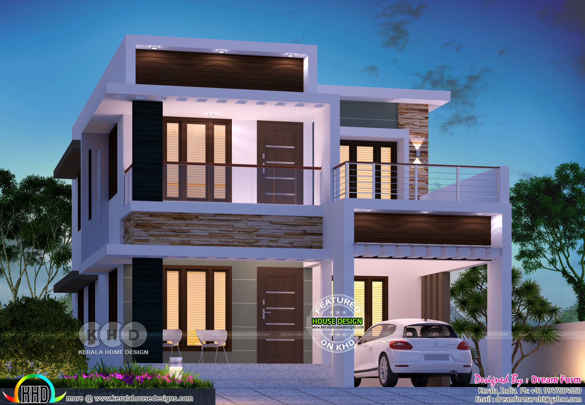 1756 Sq Ft 3 Bedroom Flat Roof Style House Kerala Home