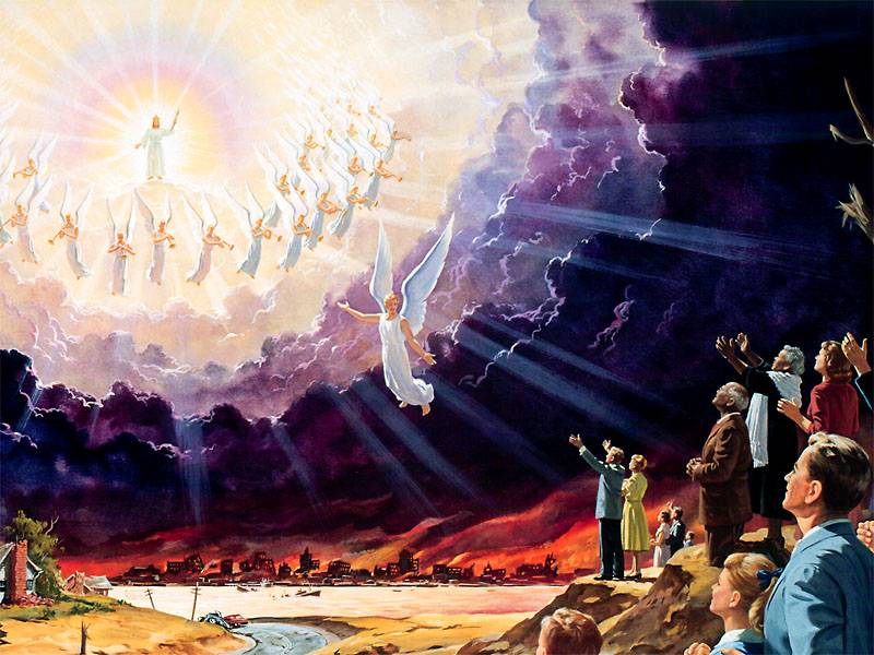 Segunda Venida de Cristo con ángeles en el cielo