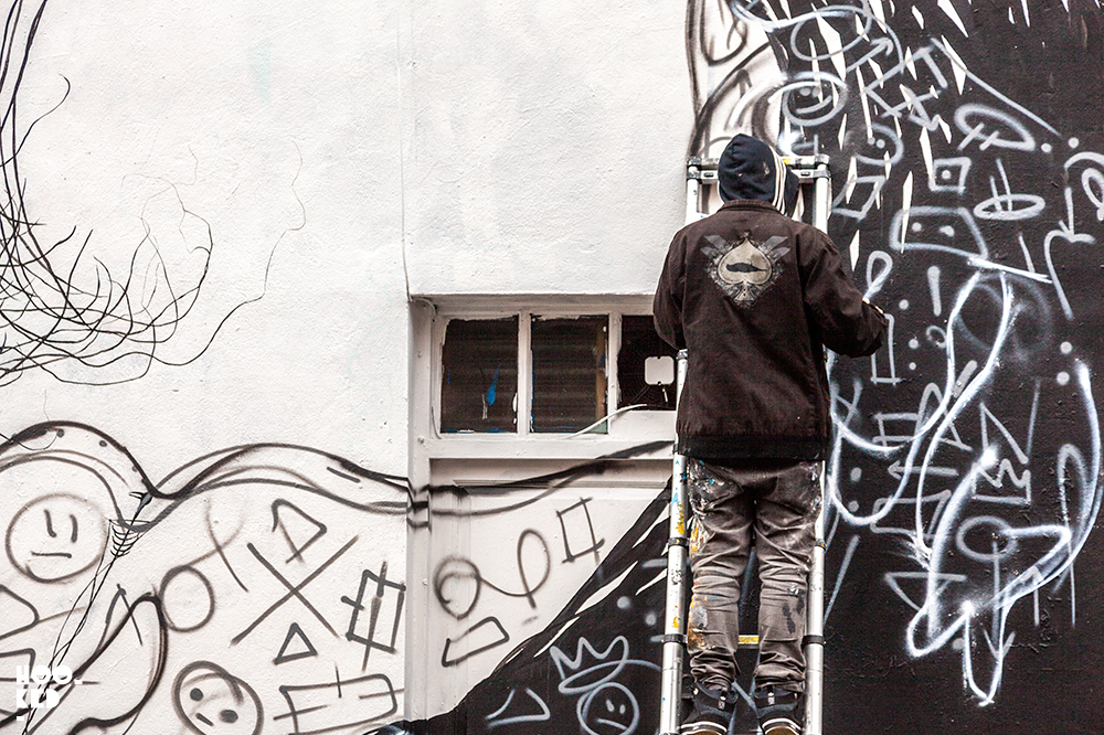 Fanakapan at work, Street Art Mural on Hanbury Street, London. Photo ©Hookedblog / Mark Rigney Fanakapan at work, Street Art Mural on Hanbury Street, London. Photo ©Hookedblog / Mark Rigney