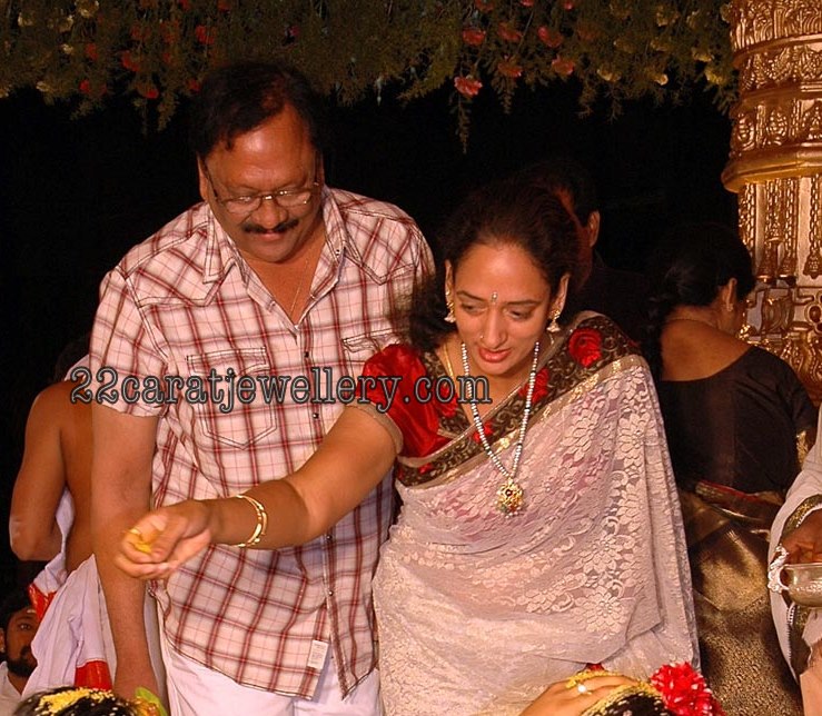 Krishnam Raju wife Shyamala in Pearls Long Chain Jewellery Designs