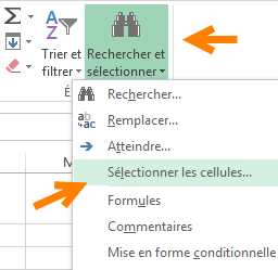 Menu Rechercher et Sélectionner dans Excel Menu Rechercher et Sélectionner dans Excel