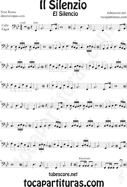 Partitura de El Silencio para Violonchelo y Fagot The Silence Sheet Music for Cello and Bassoon Il Silenzio Music Scores