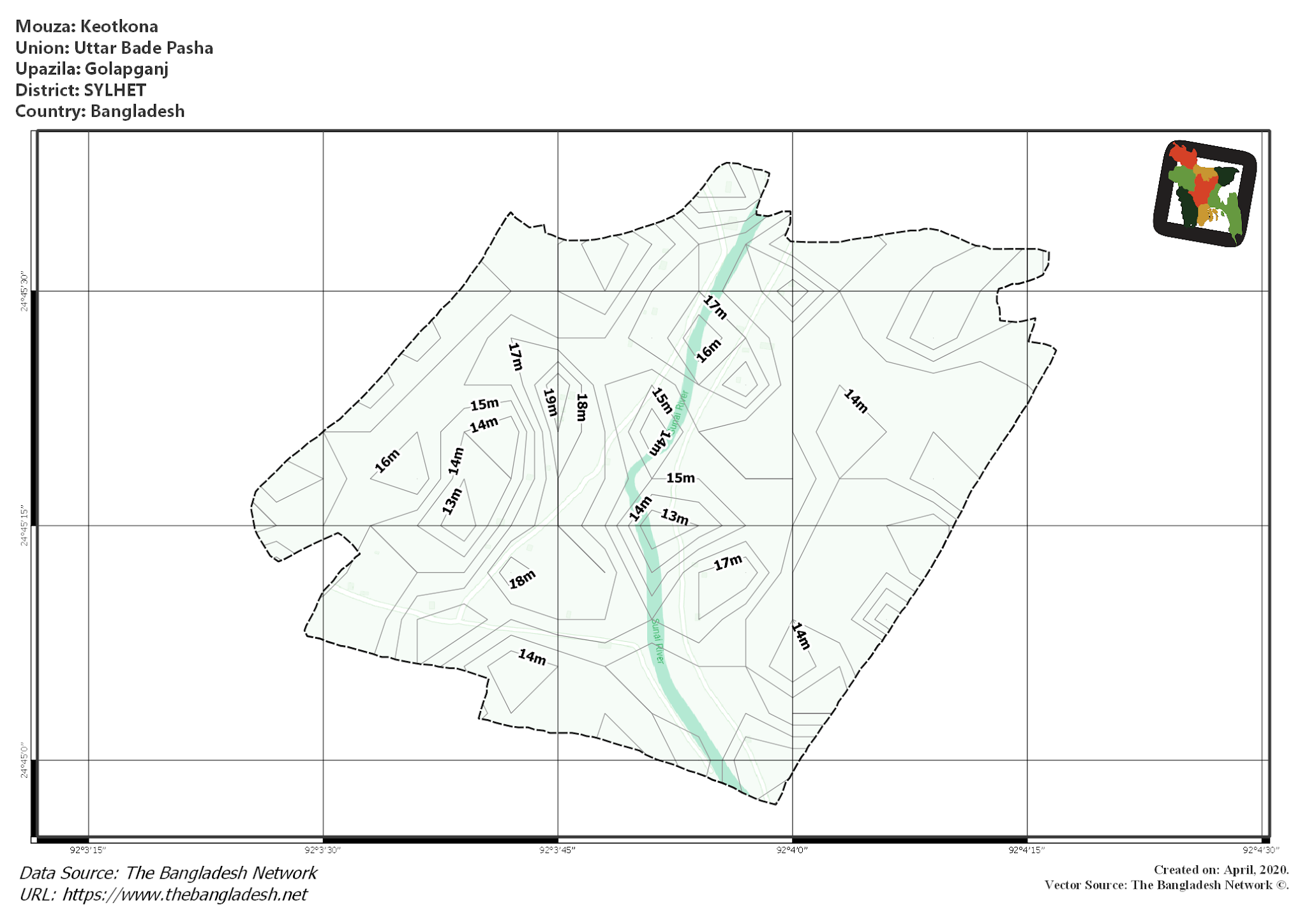 Map of Keotkona Mouza of Golapganj Upazila, SYLHET, Bangladesh.