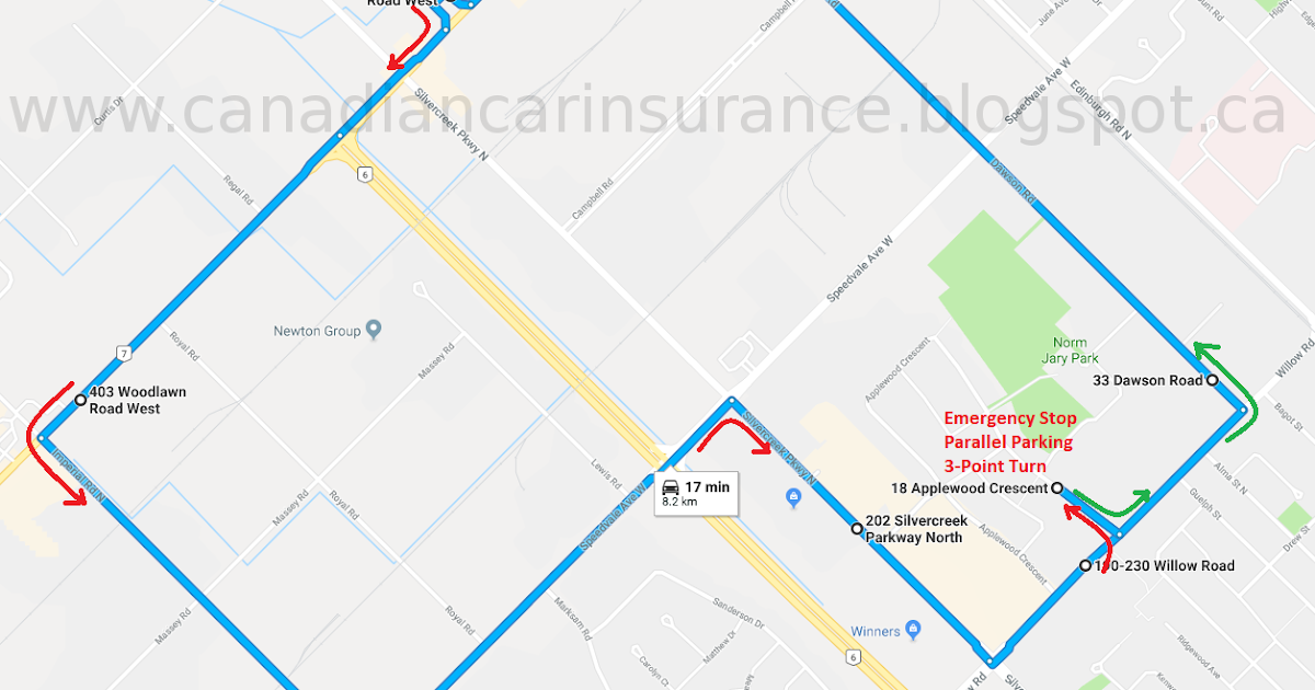 Guelph G2 Road Test Route Maps