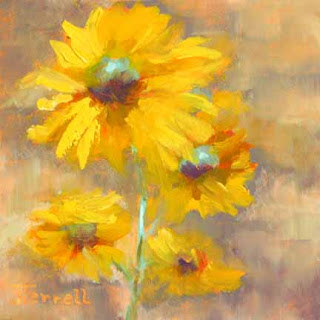 Joan Terrell fine art original oil paintings sunflower small 6x6 painting