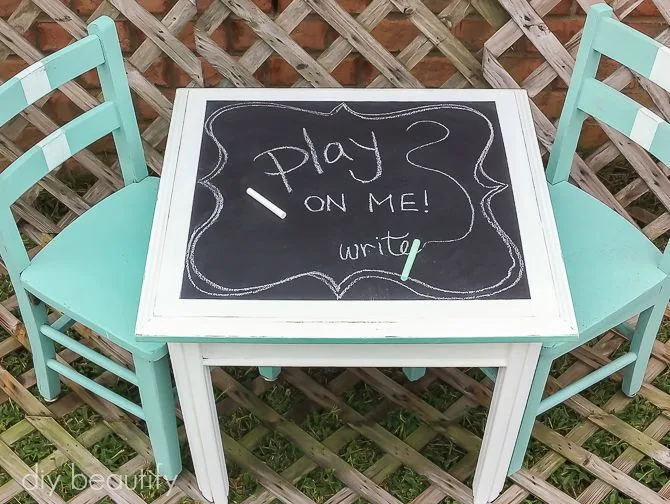 child's activity set with chalkboard painted table