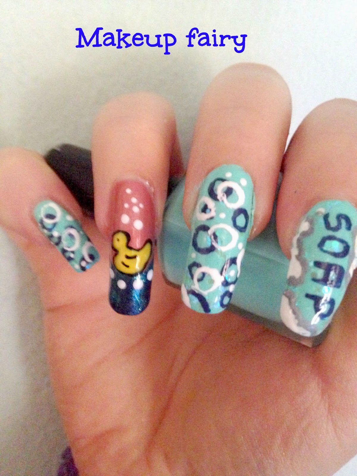 Tinklesmakeup bubbly bath with rubber duck nail art