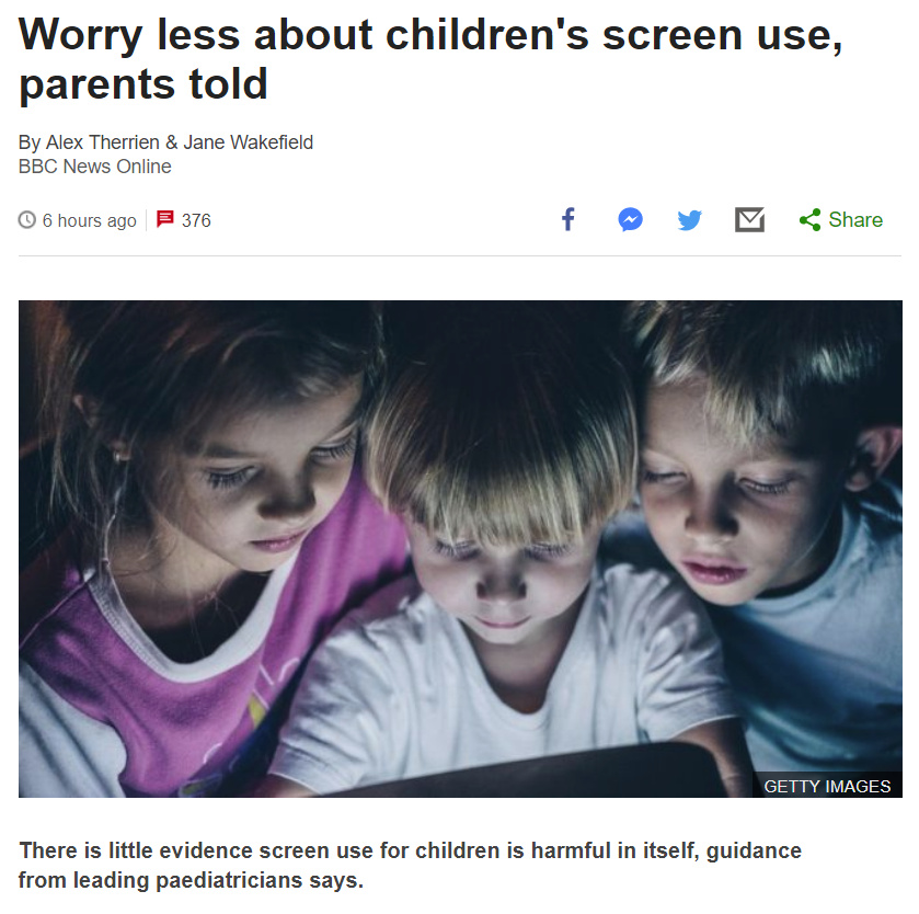 Questioning Answers "no good evidence that time in front of a screen