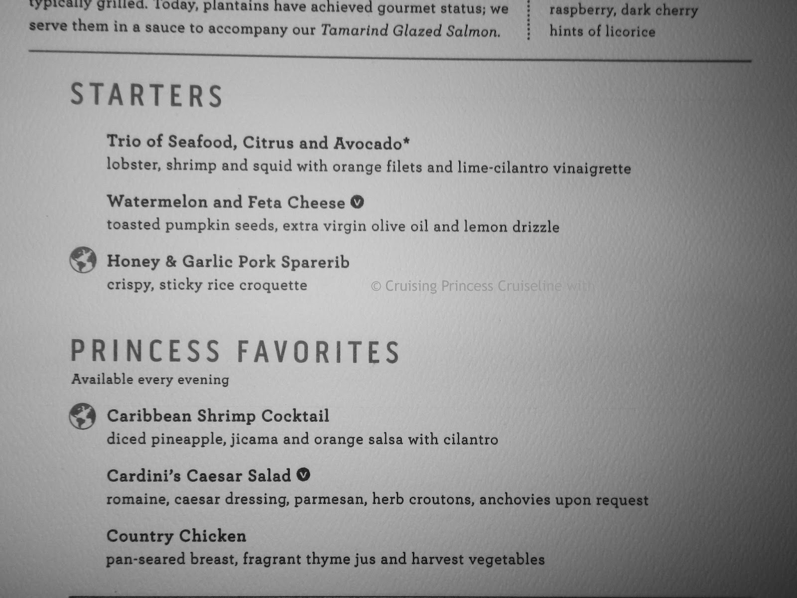 Vickie and Bernie Travel Menus from the Royal Princess