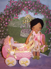 Lady With Baby And Carriage Felt Doll