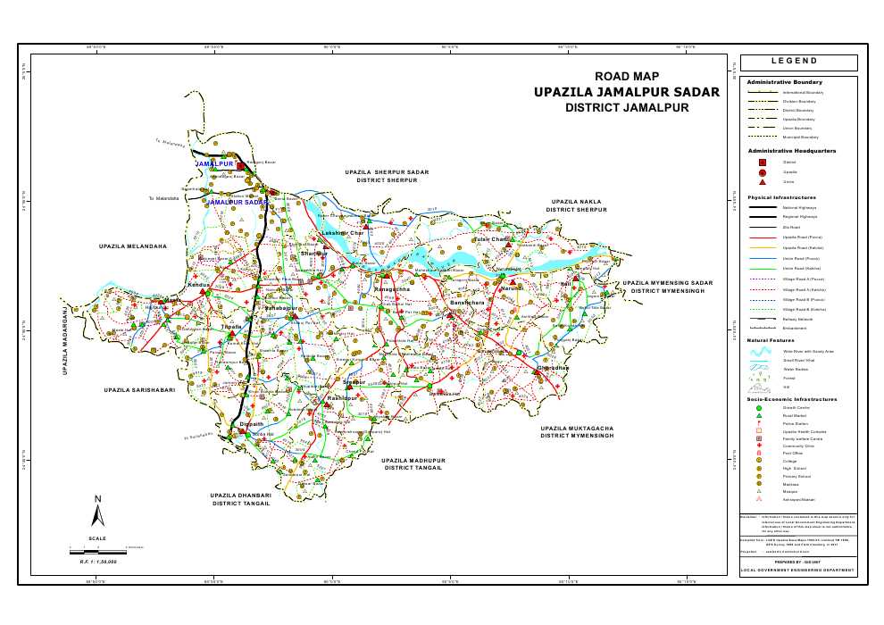 Jamalpur Sadar Upazila Road Map Jamalpur District Bangladesh