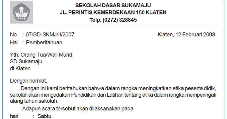 Contoh Surat Resmi Kelas 5 Sd Contoh Surat