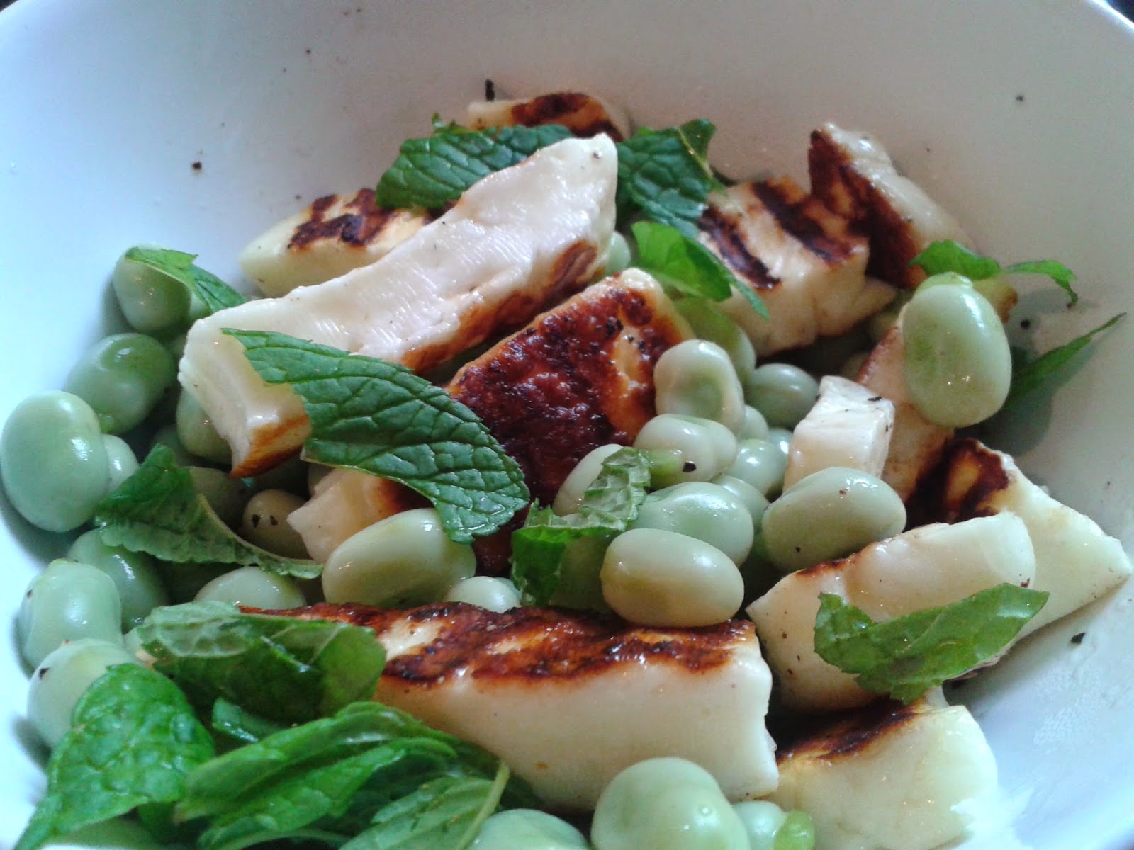 Katie in the (Veggie) Kitchen Halloumi and Broad Bean Salad