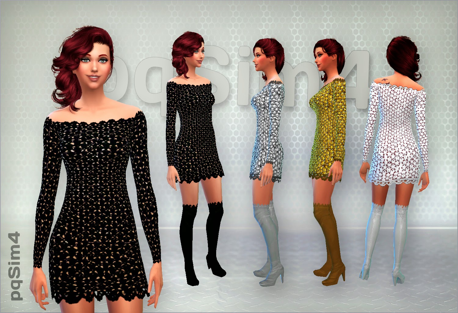Sims 4. Conjunto de vestido de crochet y botas.