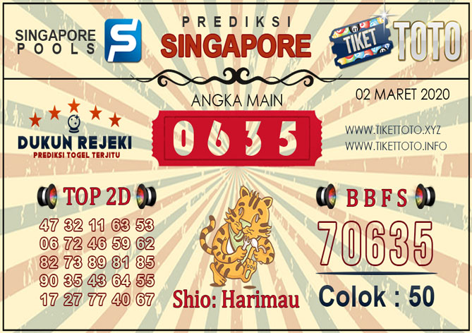 Prediksi Togel SINGAPORE TIKETTOTO 02 MARET 2020