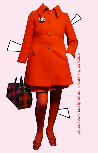 Red woolen coat - Freepstar  Plaid bag - second hand market  Red patent loafers mod vintage 1960 1970 60s 70s  