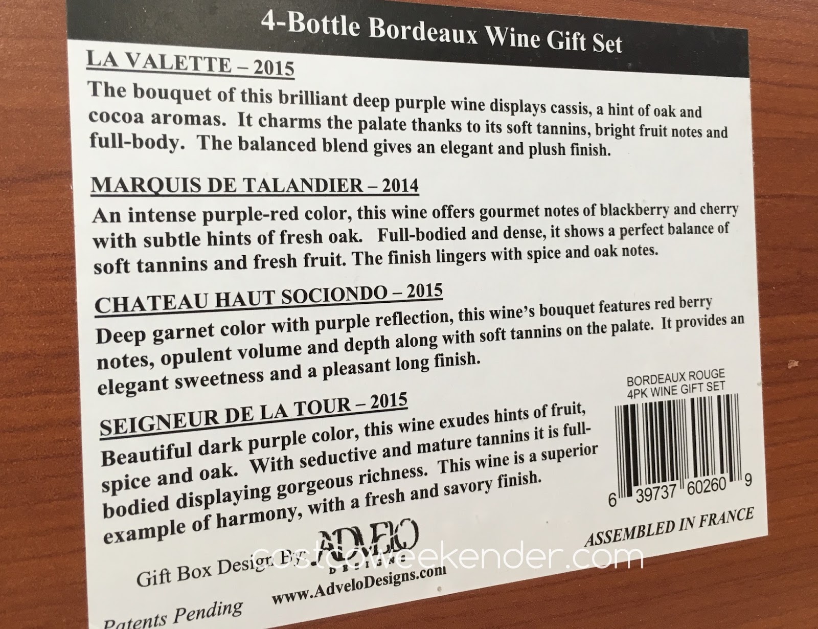 Grands Vins de Bordeaux Wine Collection (box of 4) Costco Weekender