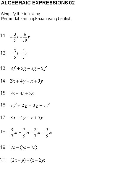 Latihan Ungkapan Algebra Tingkatan 1